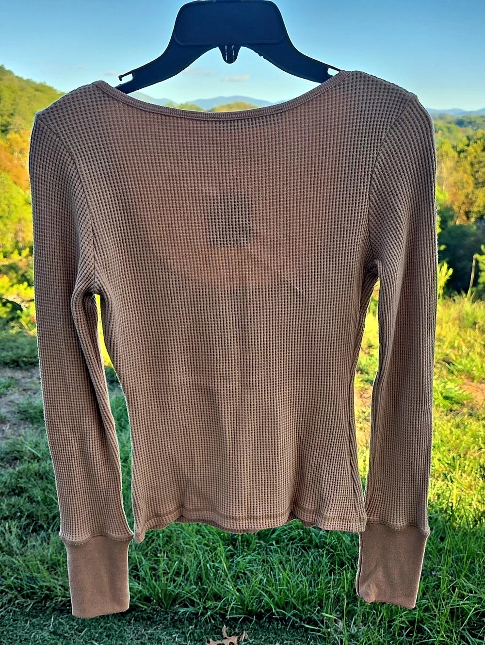 Altar'd State Waffle Knit Scoop Neck Long Sleeve Brown NWT - Picture 2 of 4